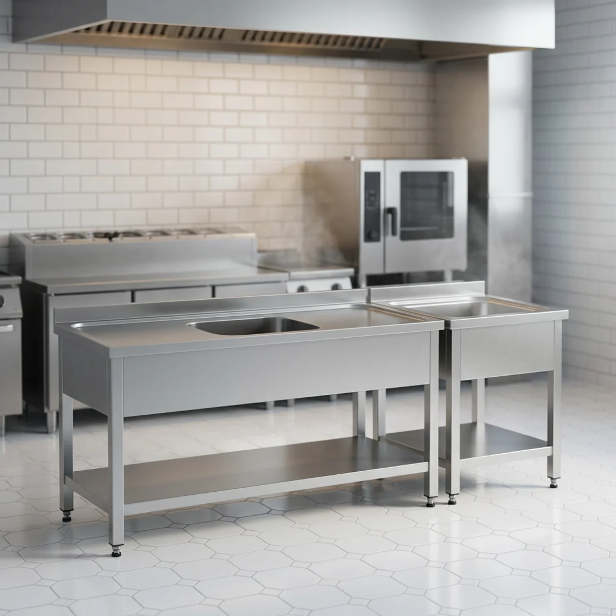Tek Evyeli Çalışma Tezgahı — Taban Raflı